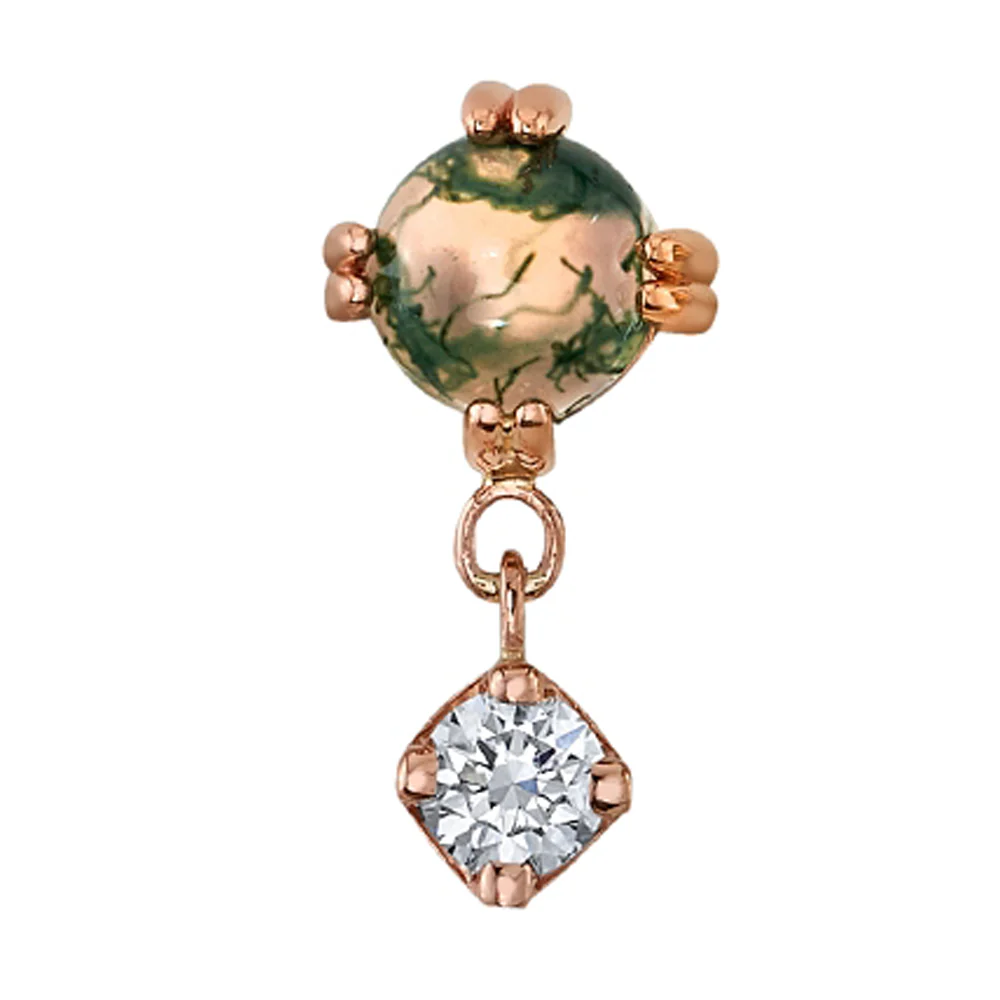 "Duet - Cab Prong" Threaded End in Gold with Moss Agate & White CZ - Image 3