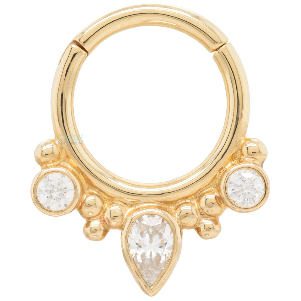 "Eden Pear" Hinge Ring in Gold & Platinum with White CZ's