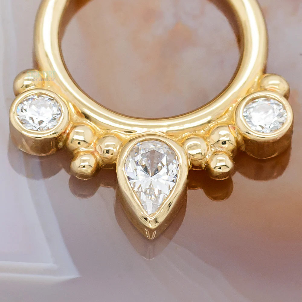 "Eden Pear" Hinge Ring in Gold & Platinum with White CZ's - Image 2