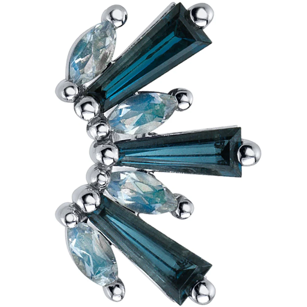 "El Rey" Threaded End in Gold & Platinum with London Blue Topaz & Rainbow Moonstone - Image 2