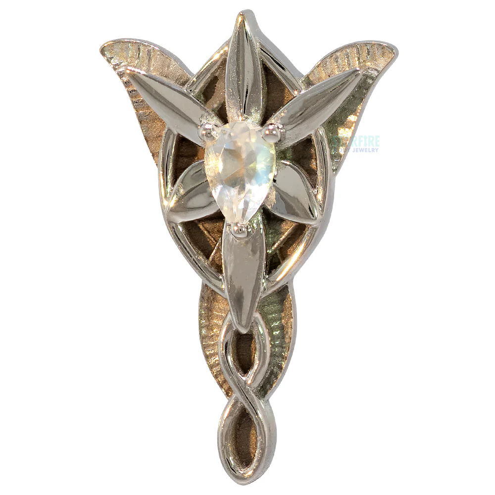 "Evening Star" Threaded End in Gold & Platinum with Faceted Rainbow Moonstone