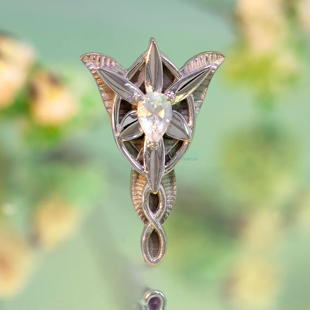 "Evening Star" Threaded End in Gold & Platinum with Faceted Rainbow Moonstone - Image 2