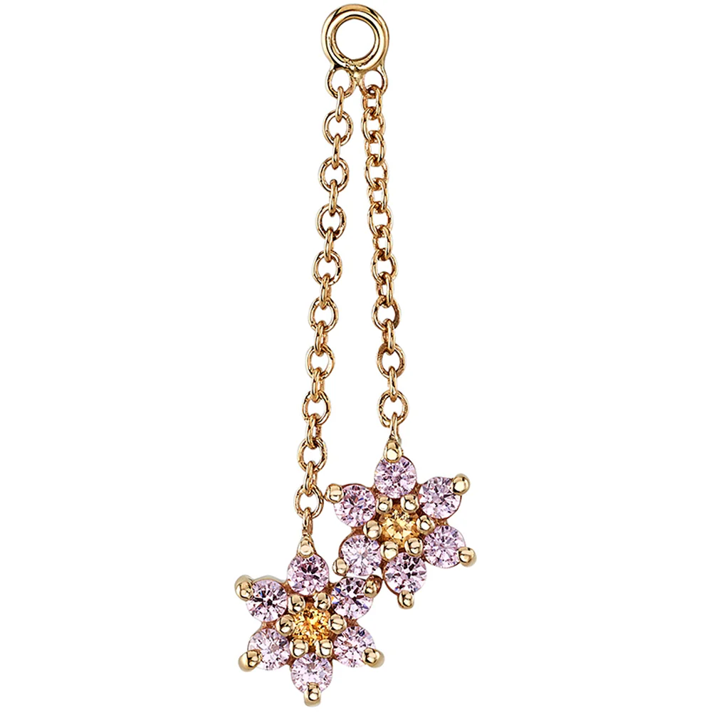 Flower #2 Chain Charm in Gold with Pink CZ & Honey Topaz - Image 2