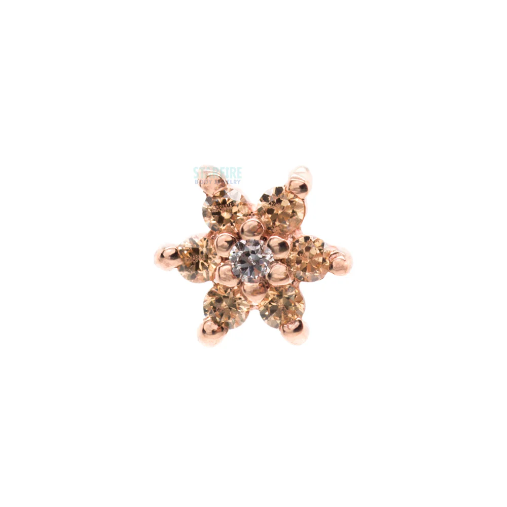 Flower #2 Nostril Screw in Gold with Champagne CZ's & White CZ - Image 2