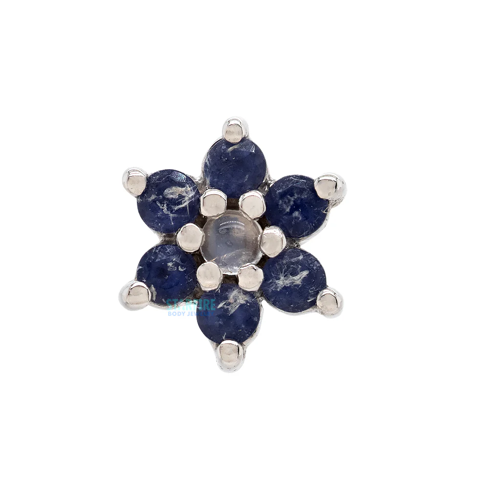 Flower #2 Threaded End in Gold with Iolite & Rainbow Moonstone - Image 3