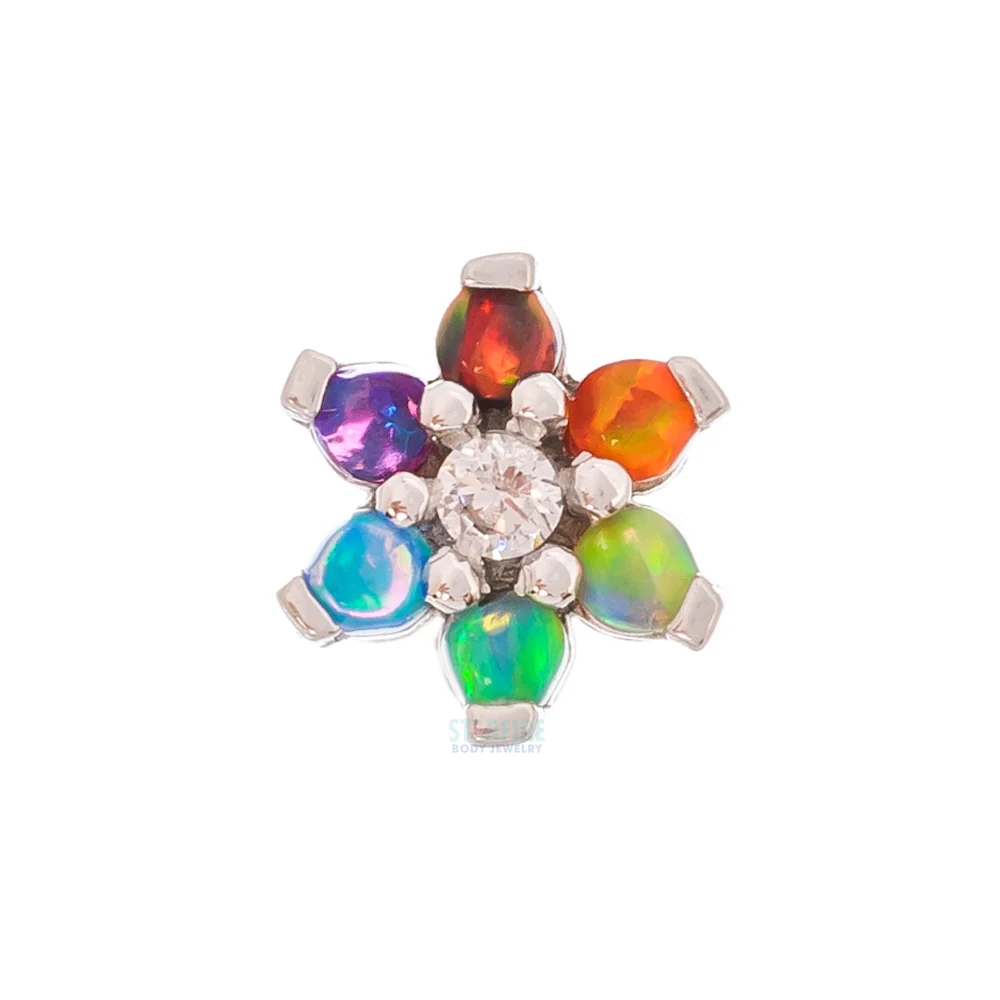 Flower #2 Threaded End in Gold with Rainbow Opals & White CZ - Image 4
