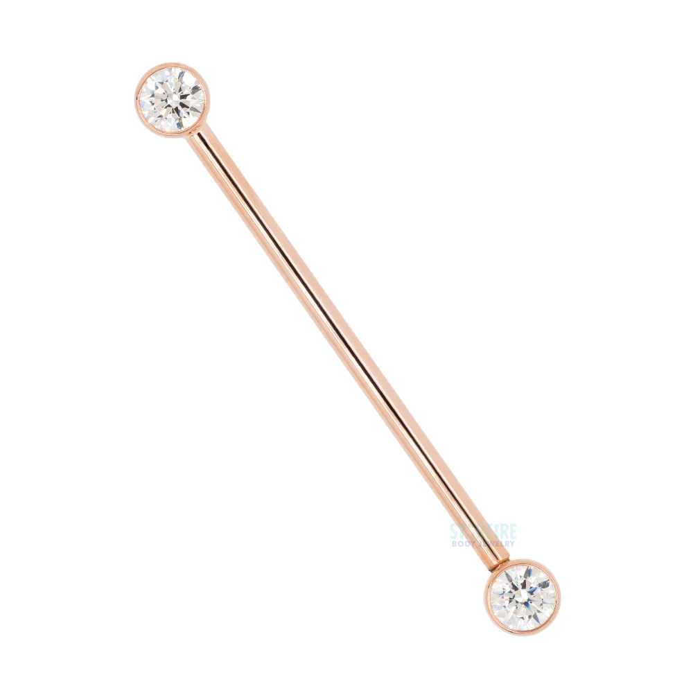 Forward Facing Industrial Barbell in Gold & Platinum with White CZ's - Image 5