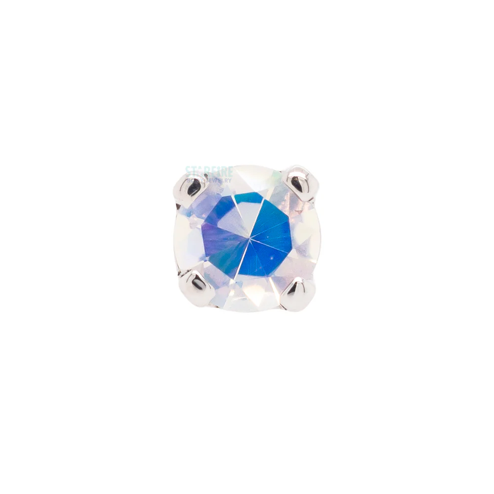 Four Prong Nostril Screw in Gold & Platinum with Faceted Water Opal - Image 5