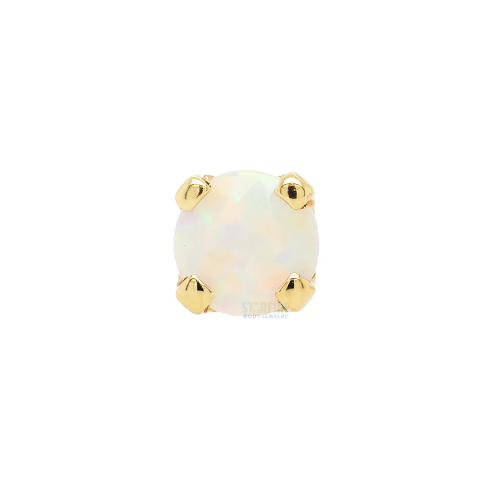 Four Prong Threaded End Faceted White Opal in Gold & Platinum - Image 3