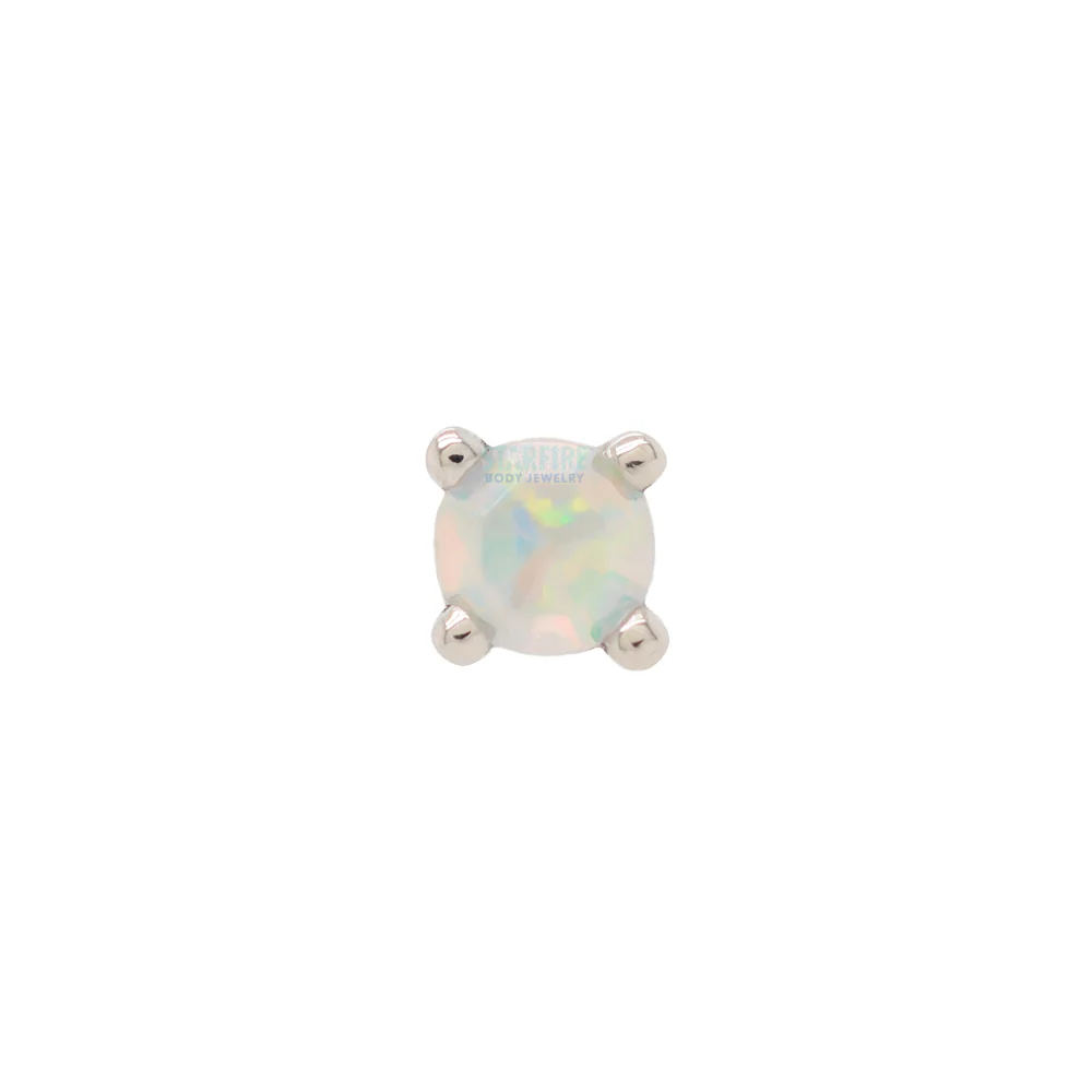 Four Prong Threaded End Faceted White Opal in Gold & Platinum - Image 4