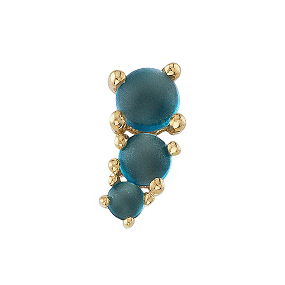 "Gale" Threaded End in Gold & Platinum with Sandblasted London Blue Topaz