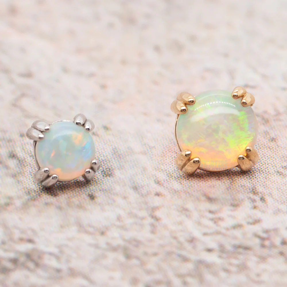 Genuine White Opal Cabochon Prong Set Threaded End in Gold & Platinum - Image 2