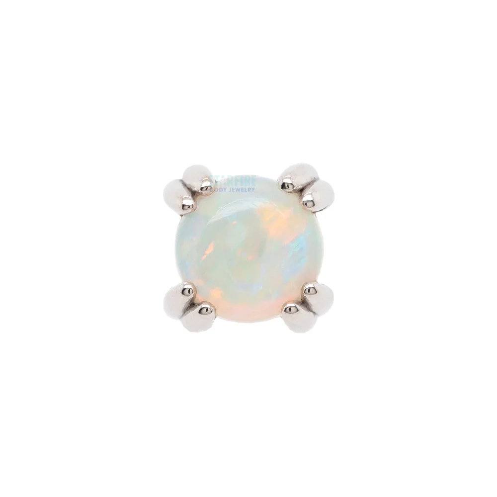 Genuine White Opal Cabochon Prong Set Threaded End in Gold & Platinum - Image 4