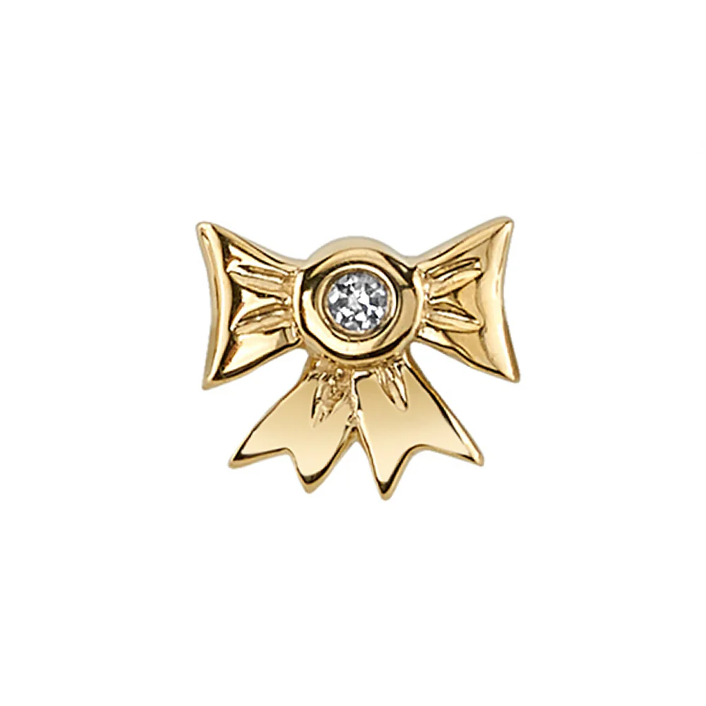Gift Bow Threaded End in Gold with White CZ - Image 2