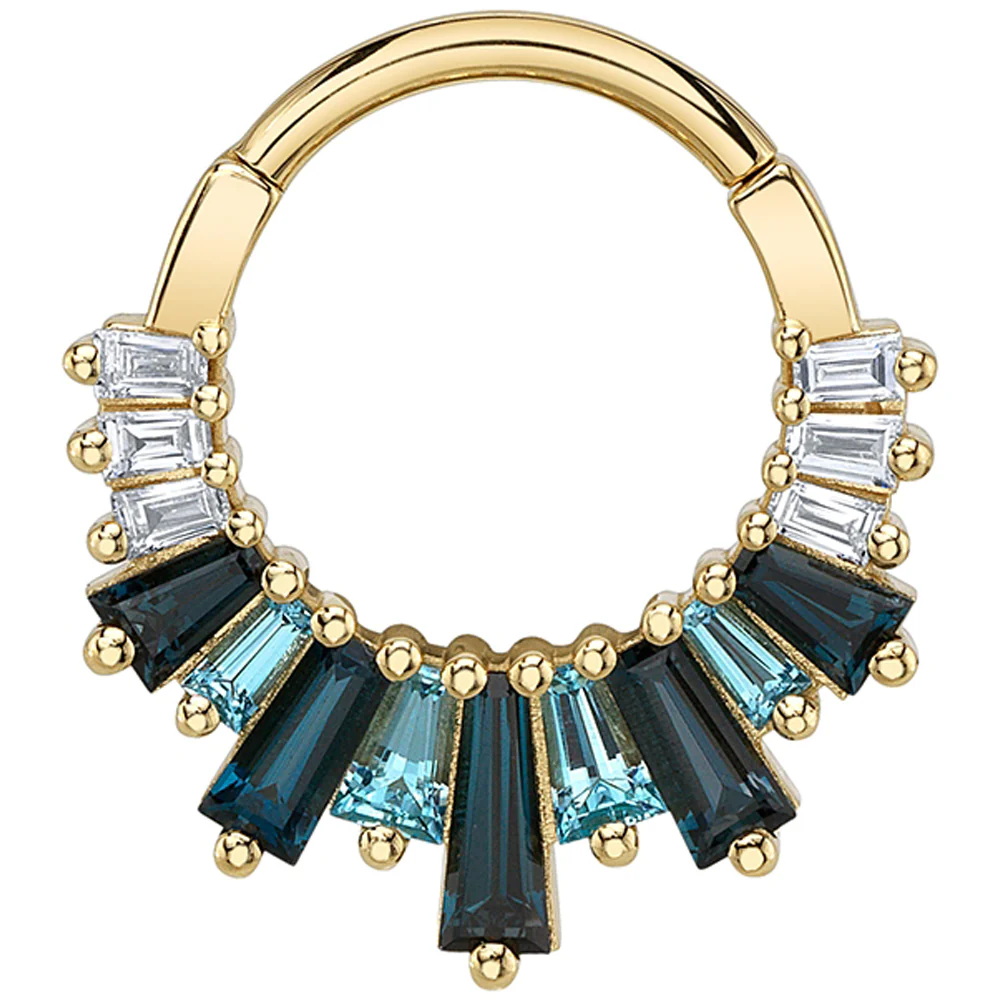 "Glacier" Hinge Ring in Gold & Platinum with London Blue Topaz, Swiss Blue Topaz & Diamonds - Image 2