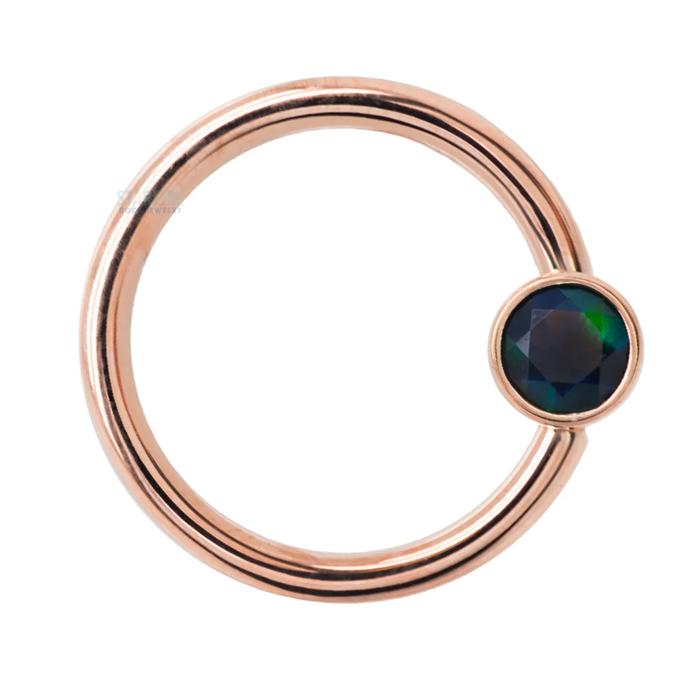 Gold Captive Bead Ring (CBR) with Bezel-set Faceted Black Opal Captive Bead - Image 3
