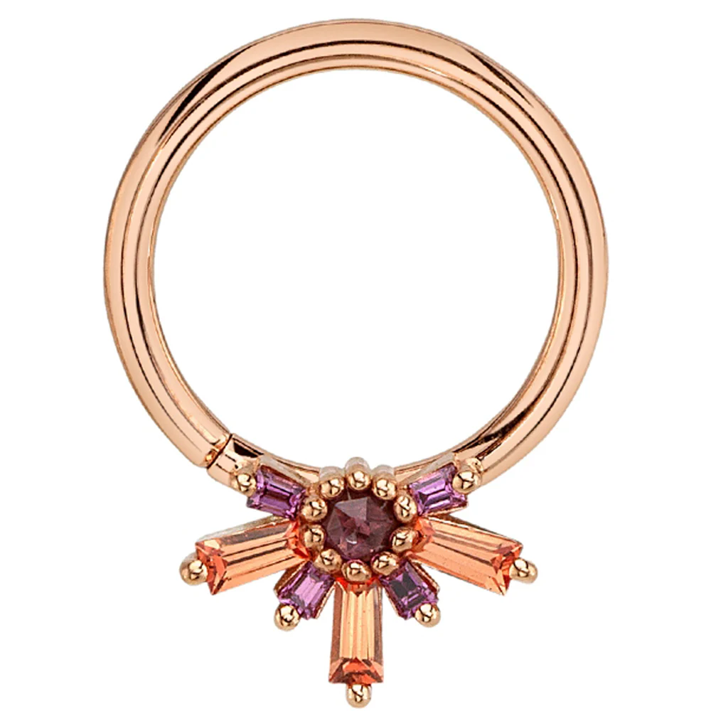 "Half Mininova" Seam Ring in Gold & Platinum with Rhodolite & Padparadscha Sapphires - Image 2