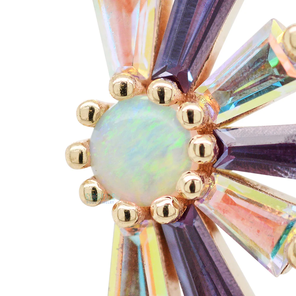 "Half Supernova" Threaded End in Gold & Platinum with Chatham Alexandrite & Mercury Mist Topaz surrounding a Genuine White Opal - Image 3