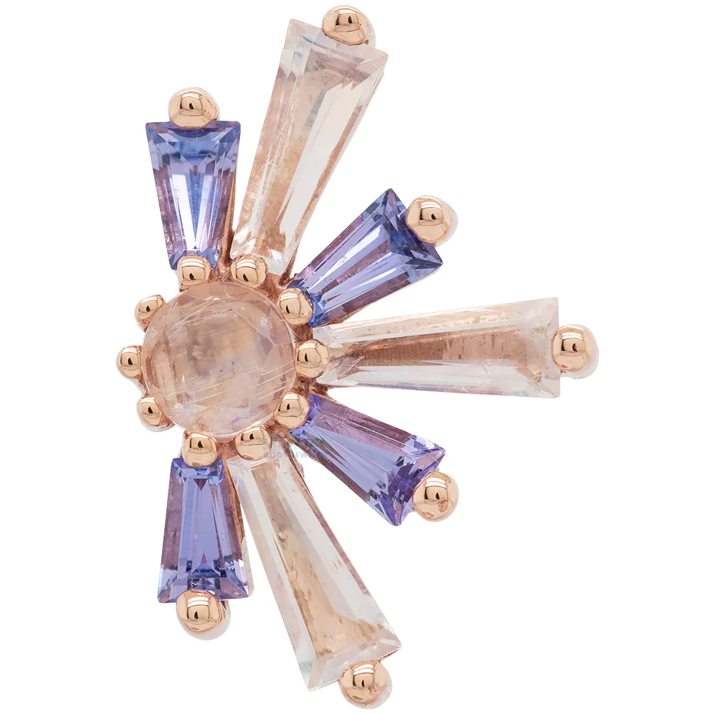 "Half Supernova" Threaded End in Gold with Rainbow Moonstone & Tanzanite - Image 3