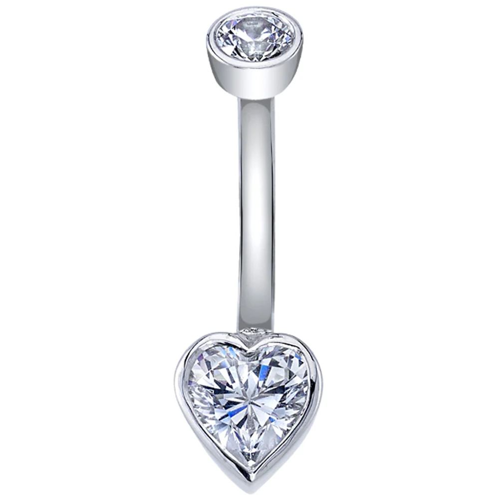Heart Bezel Navel Curve in Gold & Platinum with White CZ's