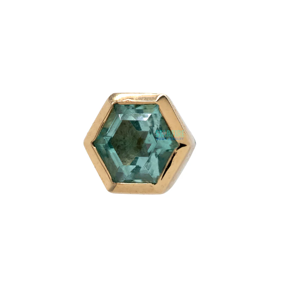 Hexagon Bezel-Set Threaded End in Gold with Mint Beryl
