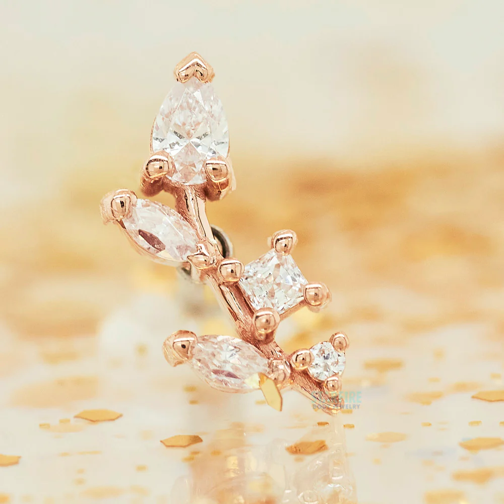 "Jasmine" Tiny Threaded End in Gold with White CZ's - Image 2