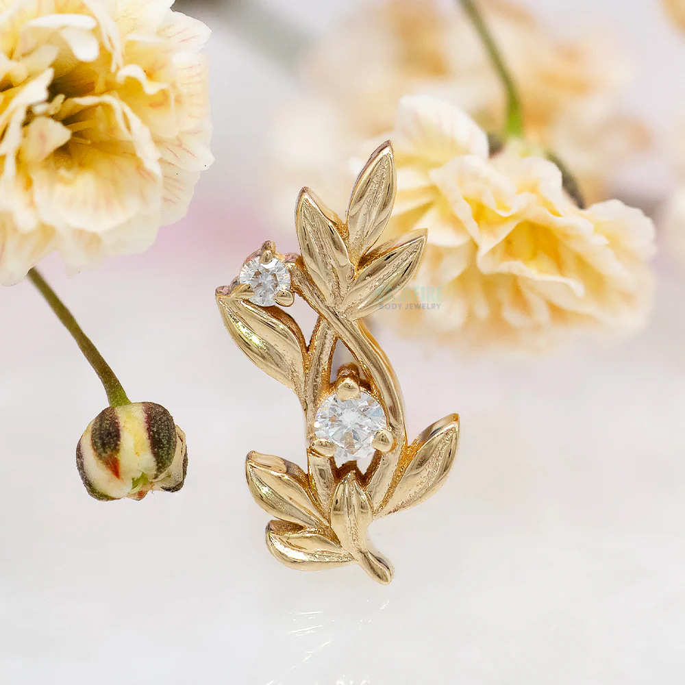 "Jessamine" Threaded End in Gold & Platinum with DIAMONDS - Image 2