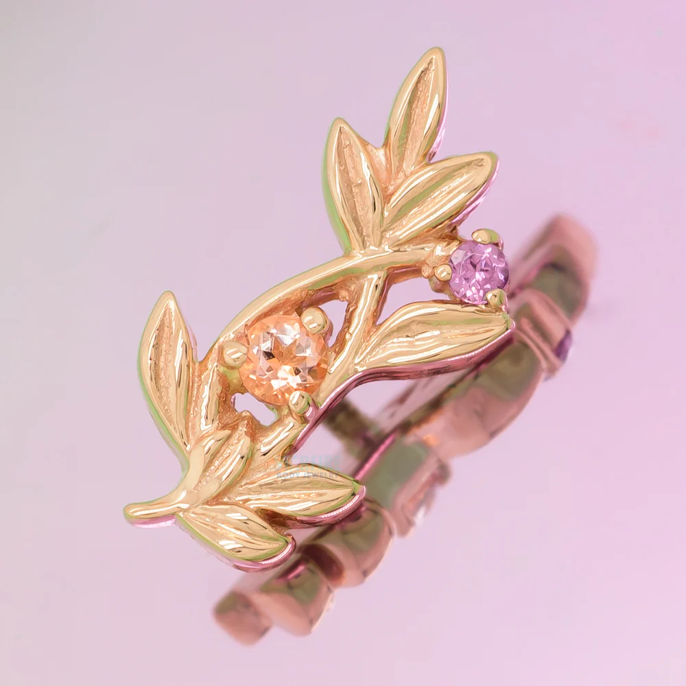 "Jessamine" Threaded End in Gold & Platinum with Peach Topaz' & Rhodolite - Image 2