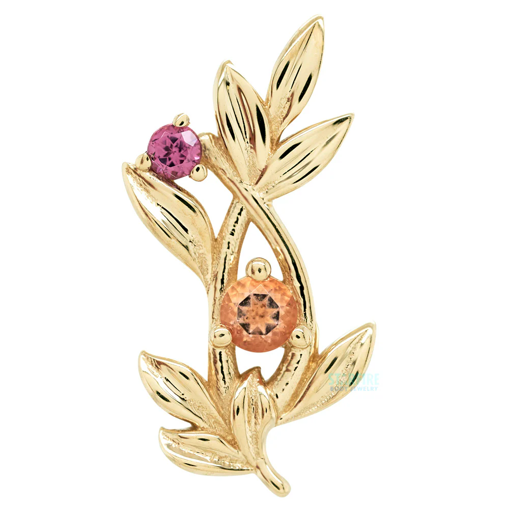 "Jessamine" Threaded End in Gold & Platinum with Peach Topaz' & Rhodolite - Image 3