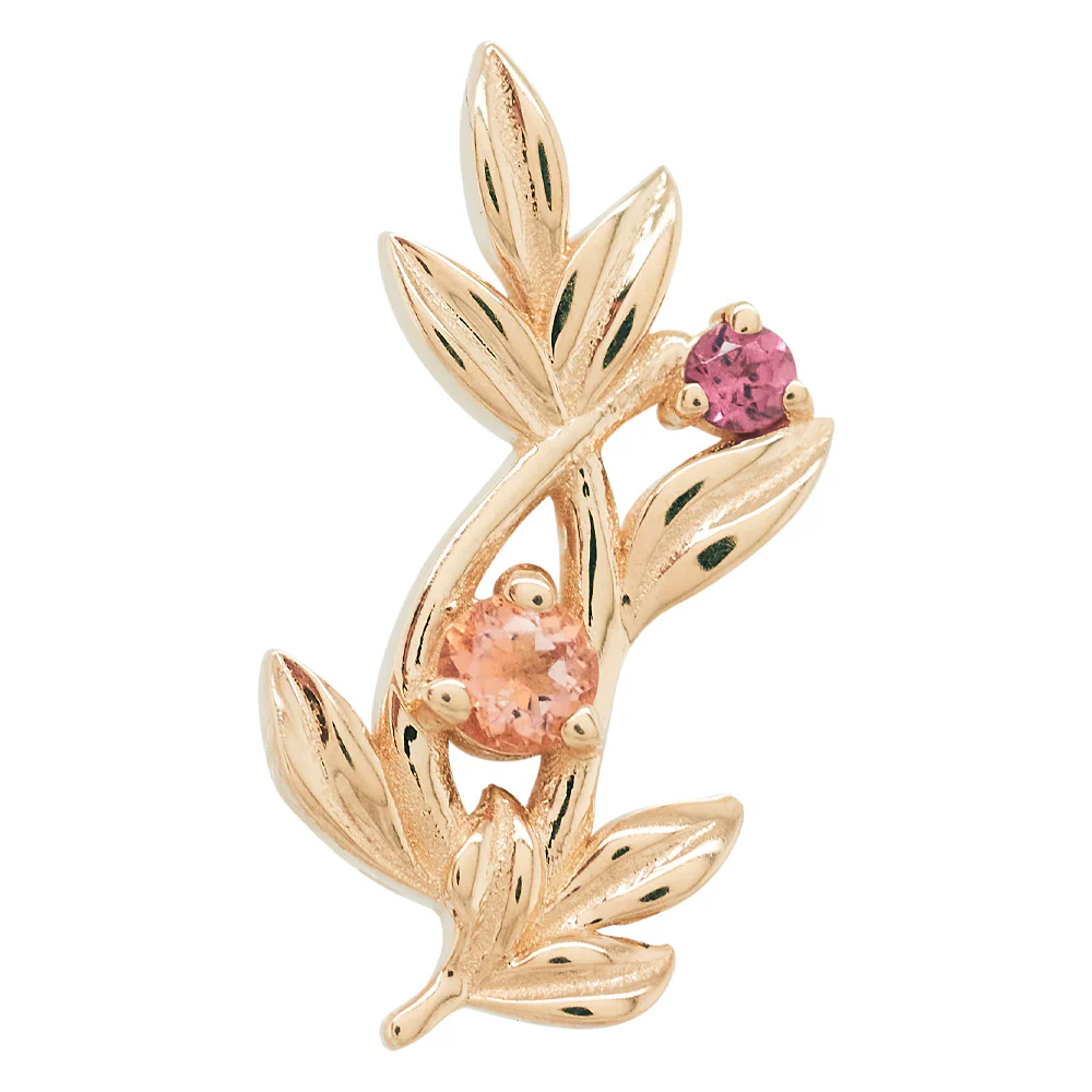 "Jessamine" Threaded End in Gold & Platinum with Peach Topaz' & Rhodolite - Image 4