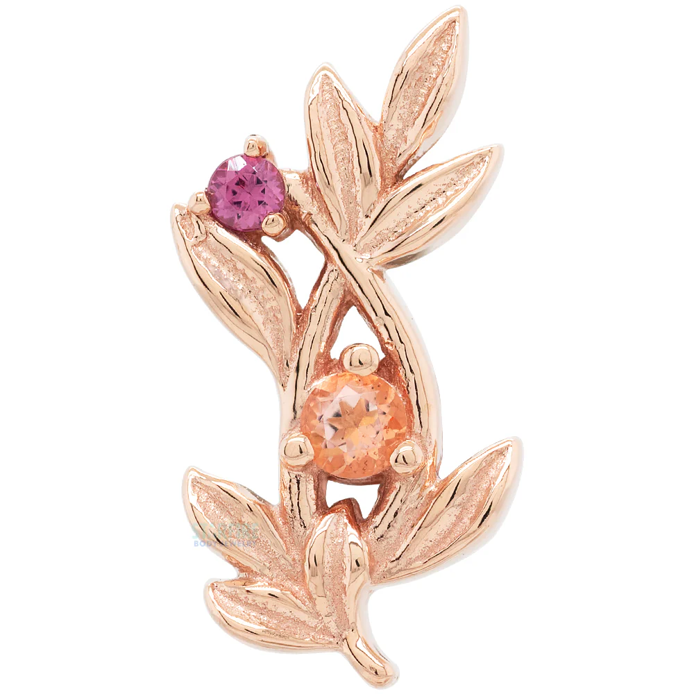 "Jessamine" Threaded End in Gold & Platinum with Peach Topaz' & Rhodolite - Image 6