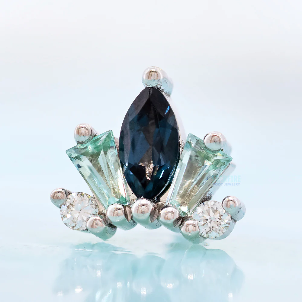 "La Princesa" Threaded End in Gold & Platinum with London Blue Topaz, Mint Beryl & Diamonds - Image 2