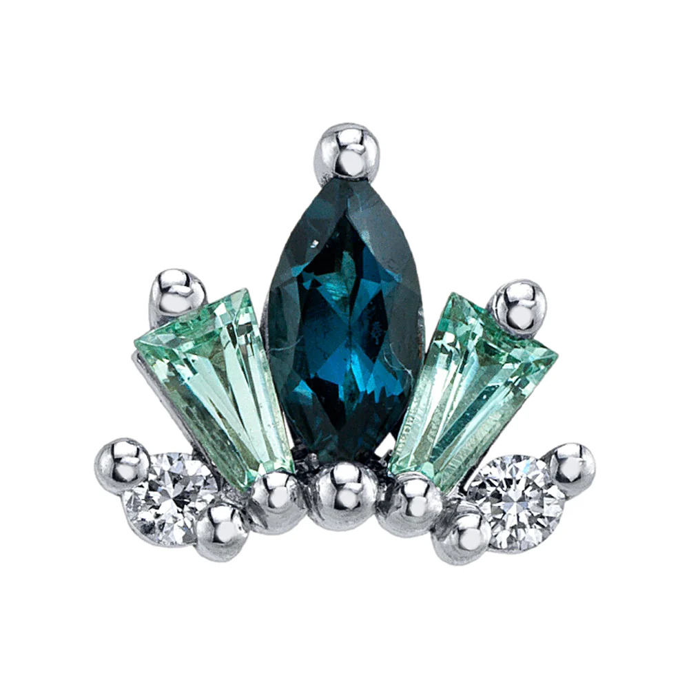 "La Princesa" Threaded End in Gold & Platinum with London Blue Topaz, Mint Beryl & Diamonds - Image 3