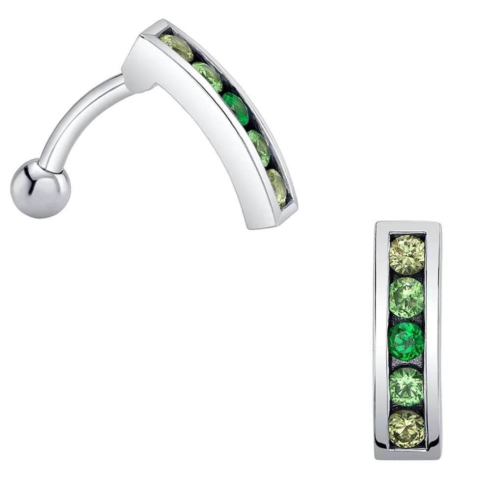 "Marava" 'Comfort Fit' Navel Curve in Gold & Platinum with Chrome Tsavorite, Tsavorite & Demantoid Garnet