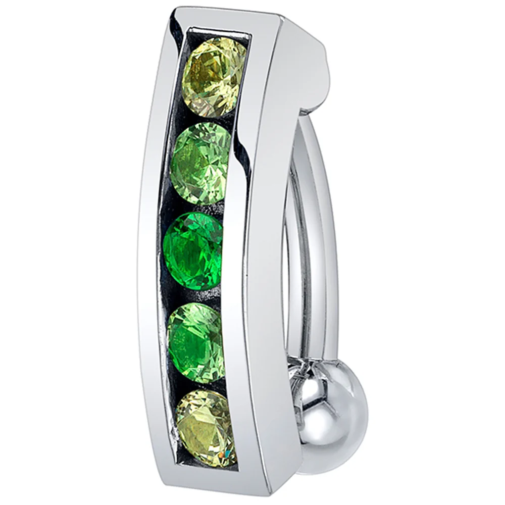 "Marava" 'Comfort Fit' Navel Curve in Gold & Platinum with Chrome Tsavorite, Tsavorite & Demantoid Garnet - Image 2