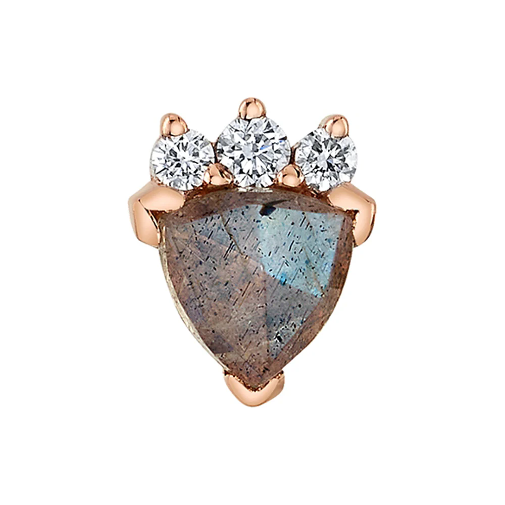 "Micol" Threaded End in Gold & Platinum with Rose Cut Labradorite & DIAMONDS - Image 2