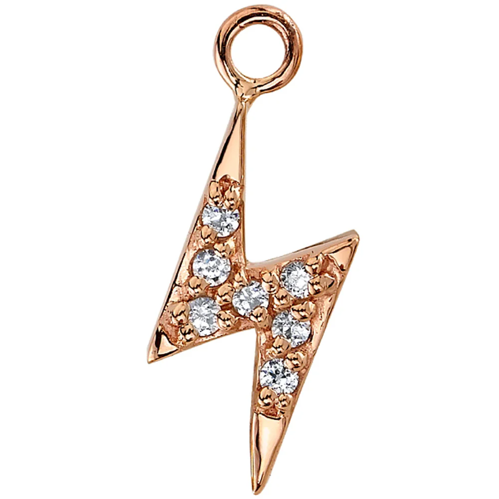 Micro Pave Lightning Bolt Charm in Gold with White CZ's - Image 2