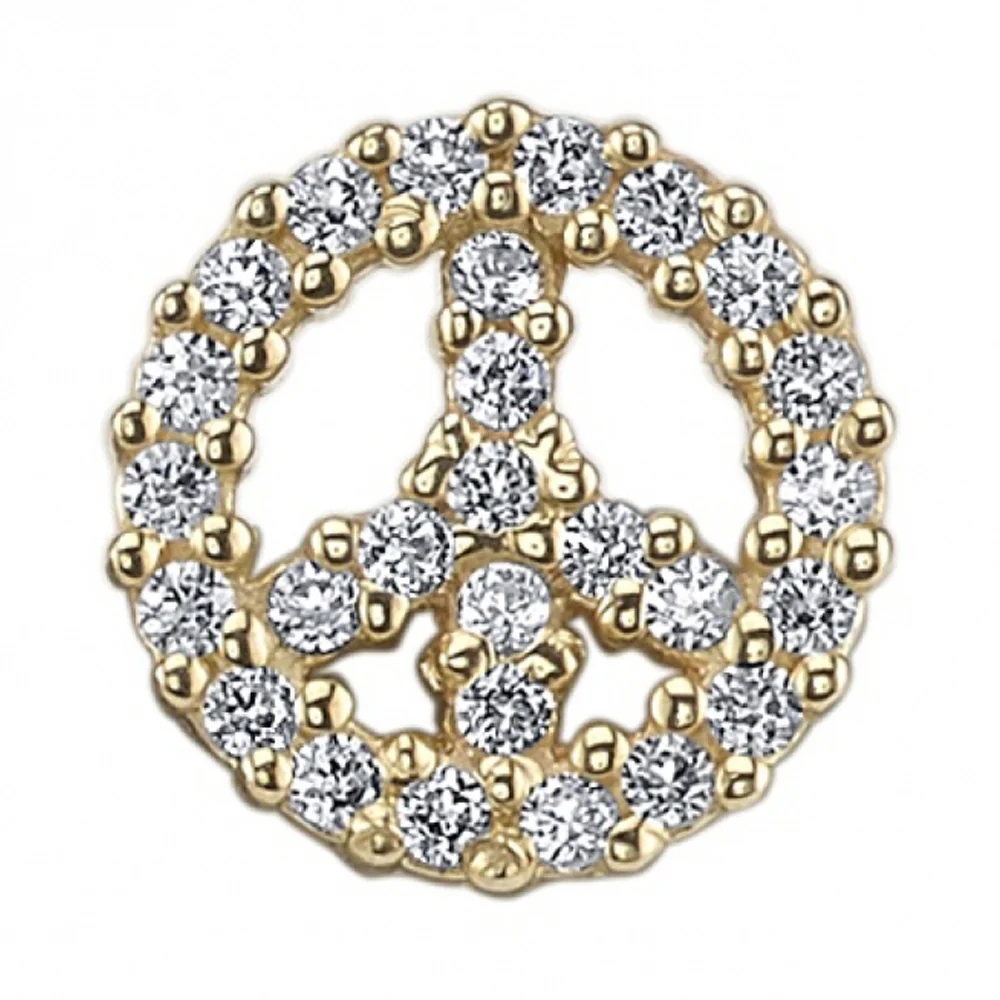 Micro Pave Peace Sign Threaded End in Gold & Platinum with White Sapphires - Image 2