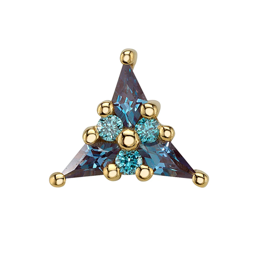"Mini Asteria" Threaded End in Gold & Platinum with Chatham Alexandrite & Ice Blue Diamonds - Image 2