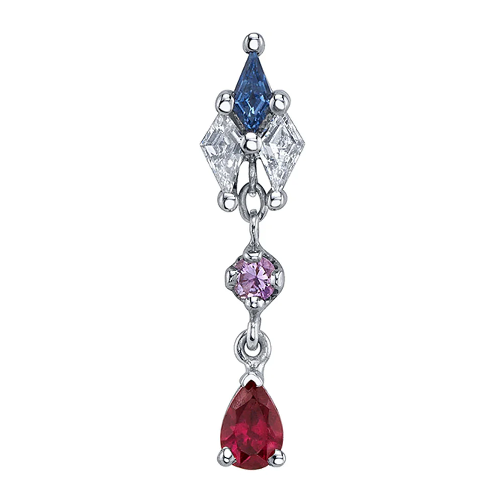 Mini "Howl" Threaded End in Gold & Platinum with Polar Sapphire, Diamond, Light Amethyst & Ruby - Image 2