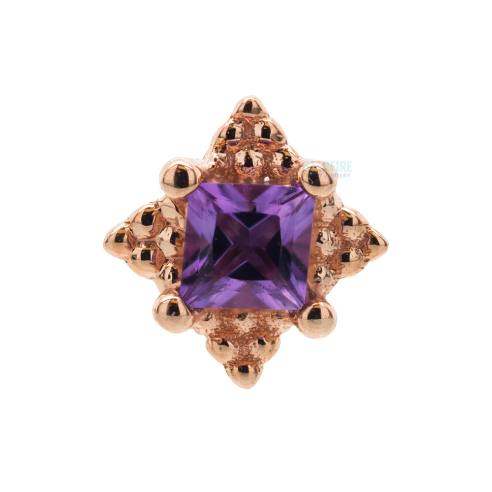 "Mini Kandy" Nostril Screw in Gold & Platinum with Princess-Cut Amethyst - Image 5