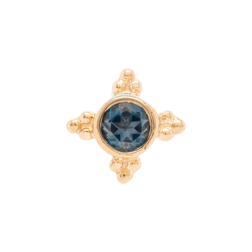 "Mini Kandy" Threaded End in Gold & Platinum with Round London Blue Topaz