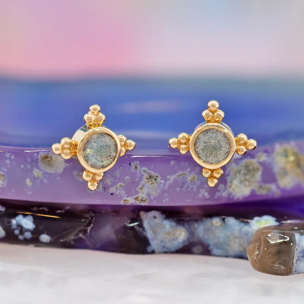 "Mini Kandy" Threaded End in Gold & Platinum with Round Faceted Labradorite - Image 2