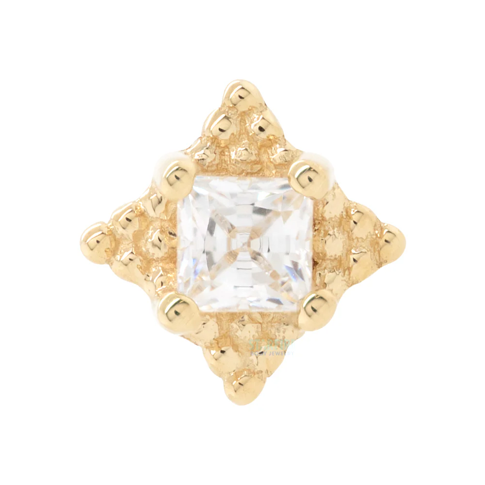 "Mini Kandy" Threaded End in Gold & Platinum with Princess-Cut White CZ - Image 2