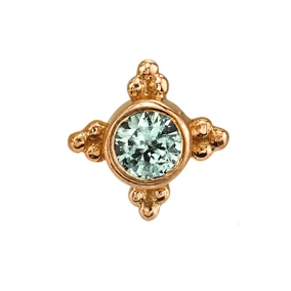 "Mini Kandy" Threaded End in Gold & Platinum with Round Aquamarine