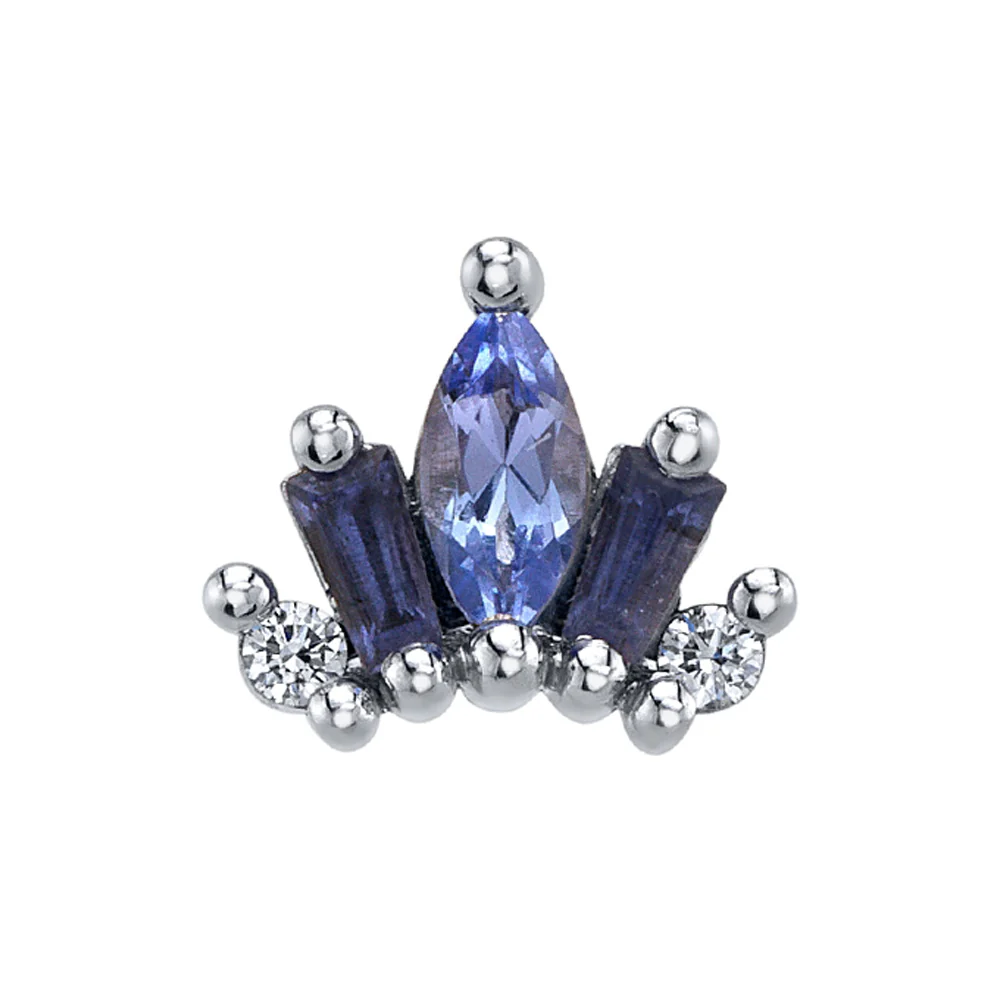 Mini "La Princesa" Threaded End in Gold & Platinum with Tanzanite, Iolite & Diamonds