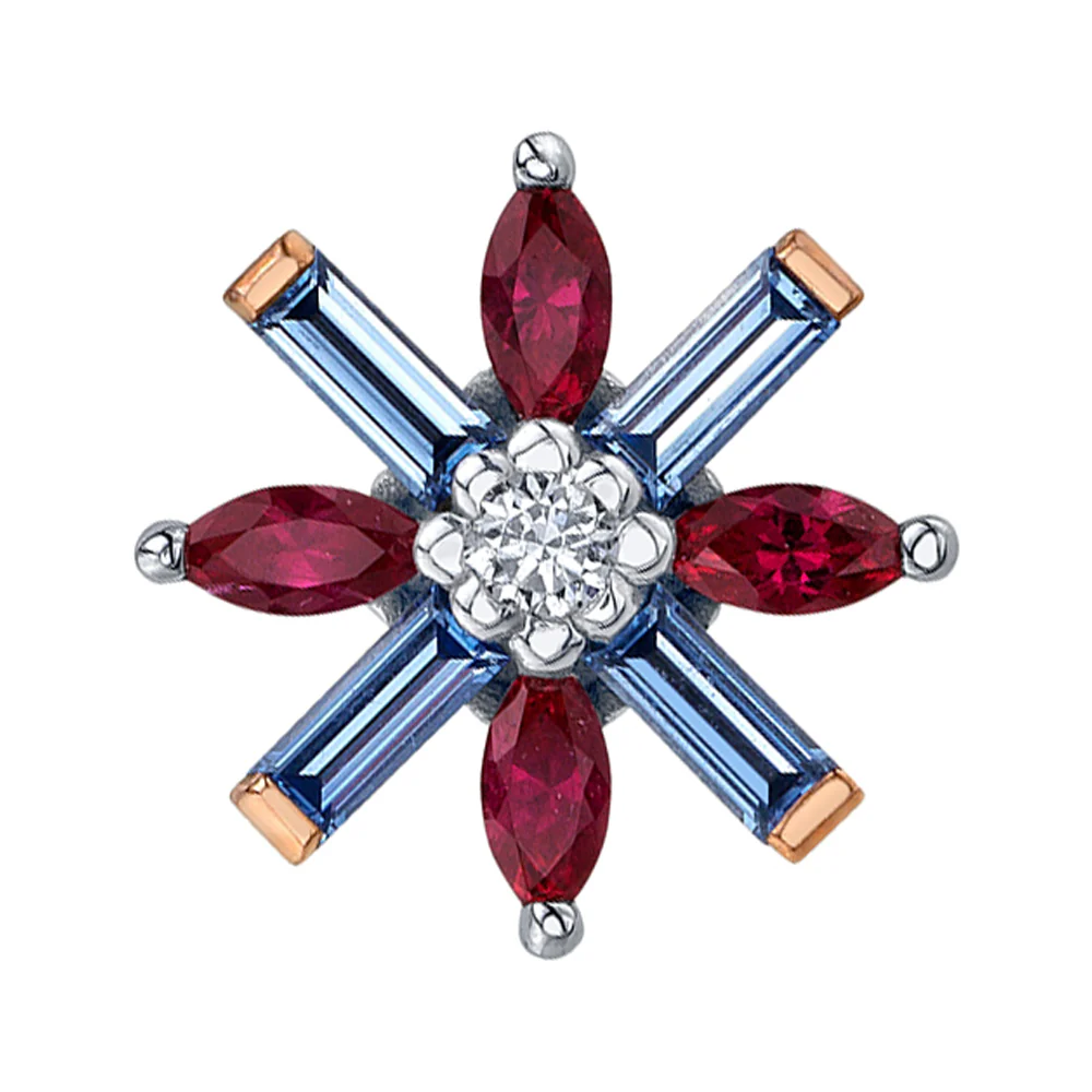 "Nayru" Threaded End in Gold with Polar Sapphire, Ruby & Diamond - Image 2