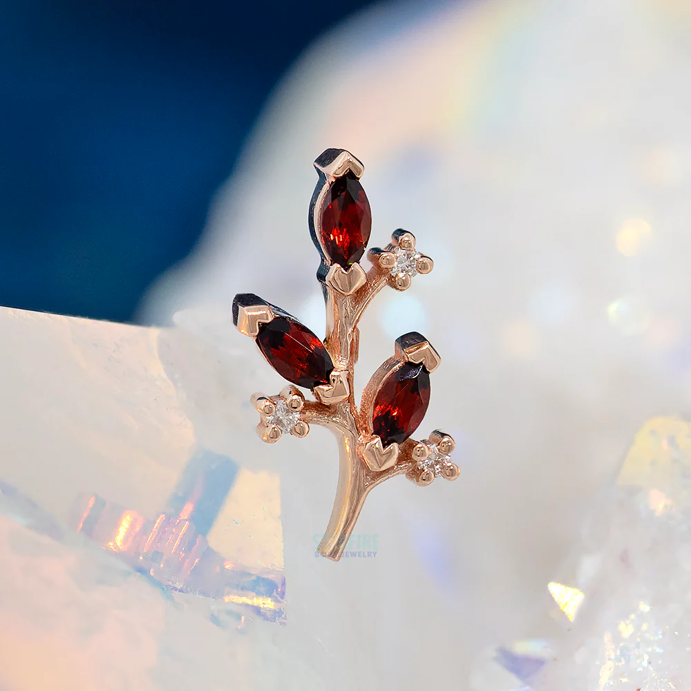 "Nightshade" Threaded End in Gold with Garnet & Diamonds - Image 2