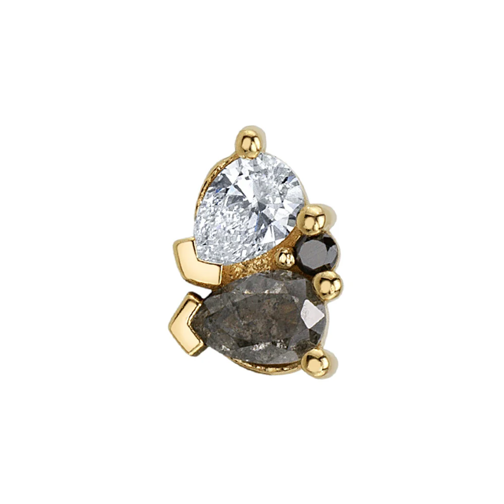 "Outcast" Threaded End in Gold & Platinum with White Diamond, Grey Diamond & Black Diamond