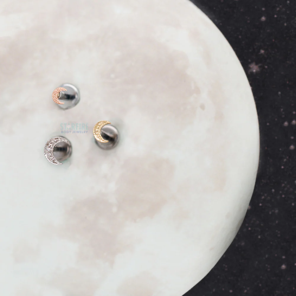 Pave Crescent Moon Threaded End in Gold - Image 2